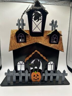 Black & Orange Glitter Haunted House Decoration
